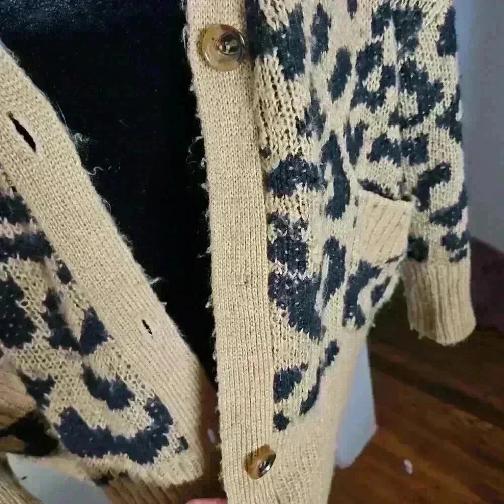 Wildfox Womens Tan Roar Tilly Leopard Print Slouchy Soft Cardigan Sweater S